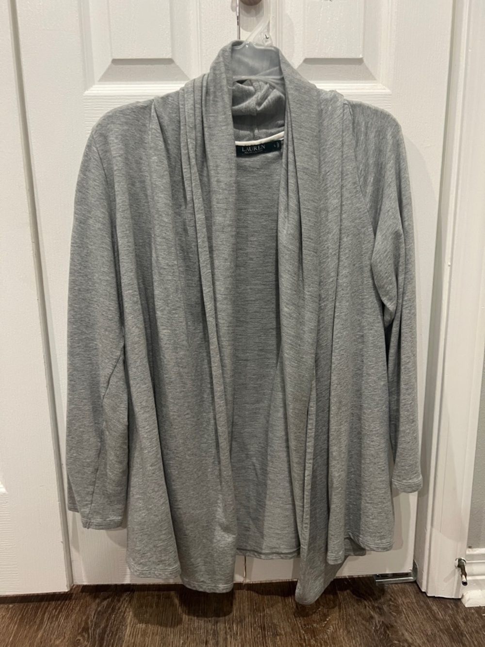 Lauren Ralph Lauren Light Gray Open-Front Draped Cardigan with Pockets